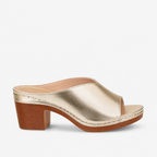 Comfortable dressy sandals with orthopedic support, side angle, metallic gold women's sandals
