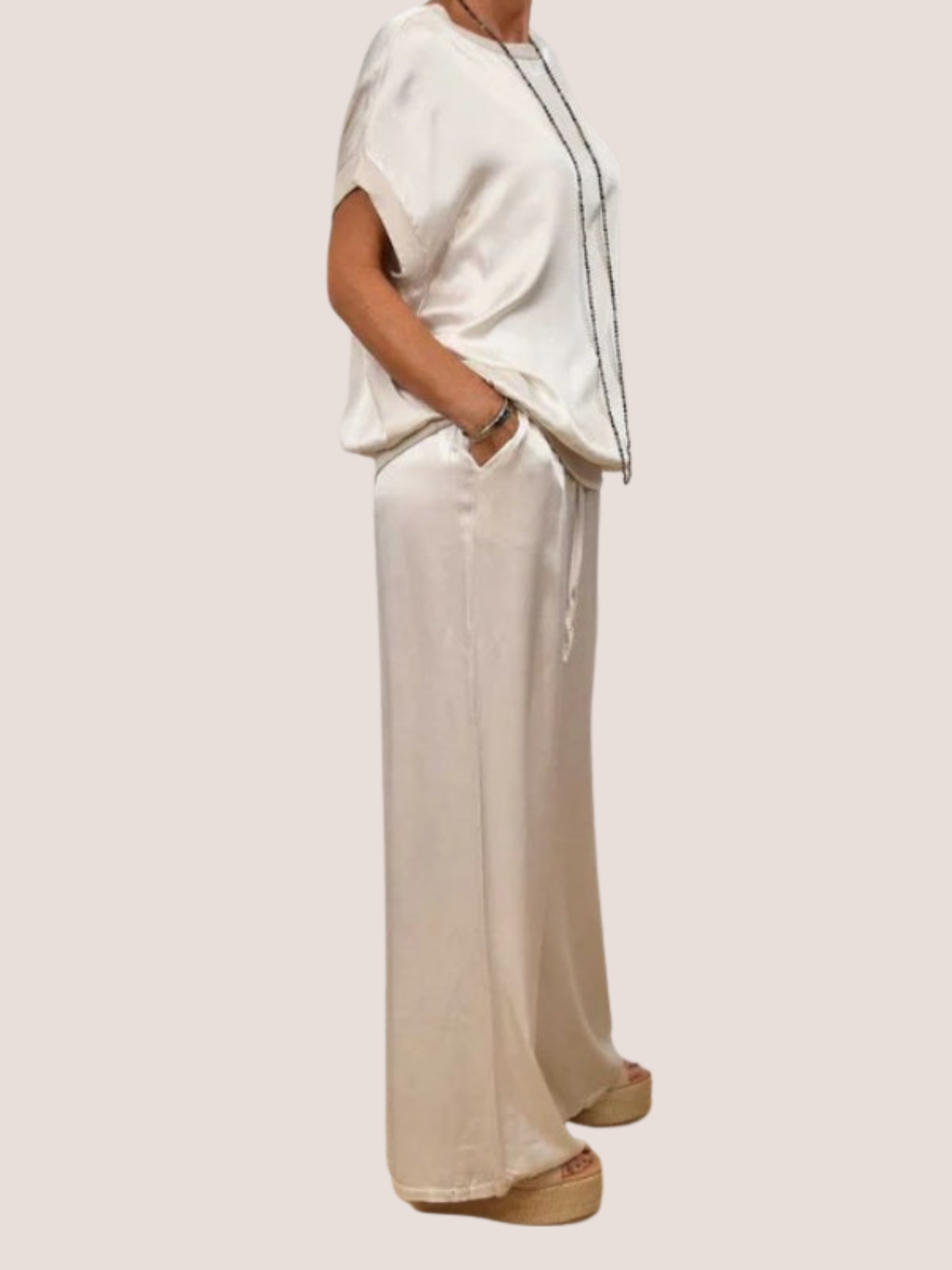 Blair | Women's Satin Two-Piece Wide Leg Pants Matching Set