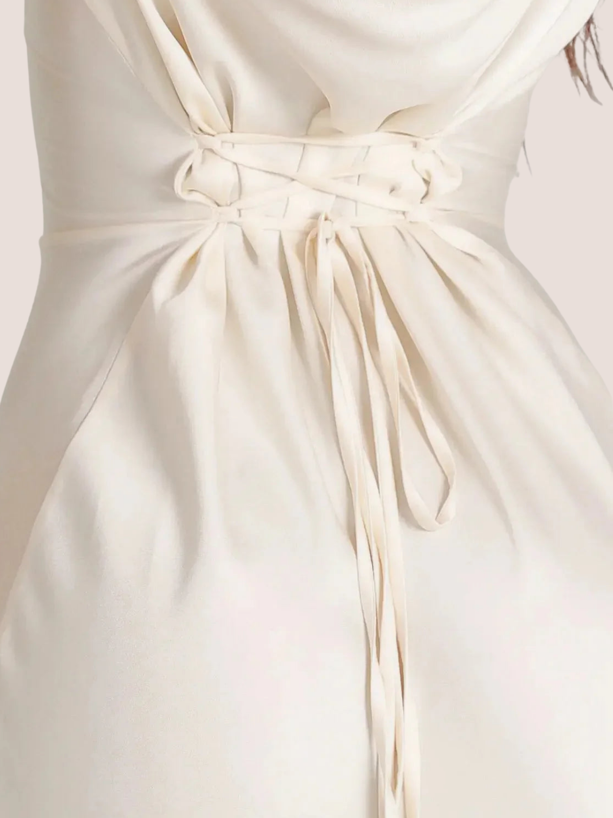 Formal satin maxi dress, showing adjustable tie back waist detail
